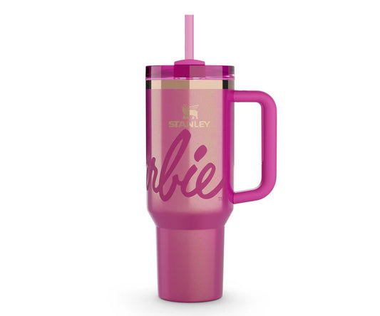 Stanley x Barbie Quencher Tumbler 40oz, Limited Edition Pink Hydration Mug with Handle and Straw, Stainless Steel Travel Cup for Cold and Hot Drinks.